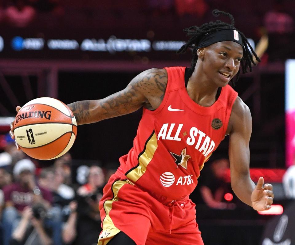 LAS VEGAS, NEVADA - JULY 27:  Erica Wheeler #17 of Team Wilson brings the ball up the court against Team Delle Donne during the WNBA All-Star Game 2019 at the Mandalay Bay Events Center on July 27, 2019 in Las Vegas, Nevada. Team Wilson defeated Team Delle Donne 129-126.