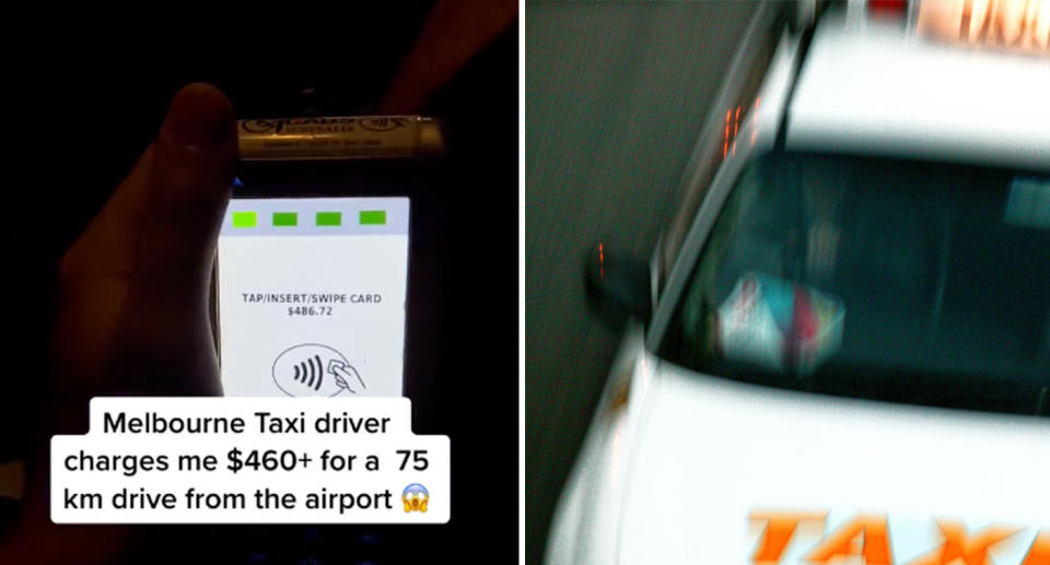 A photo of the amount on the card machine. A photo of a generic taxi car.