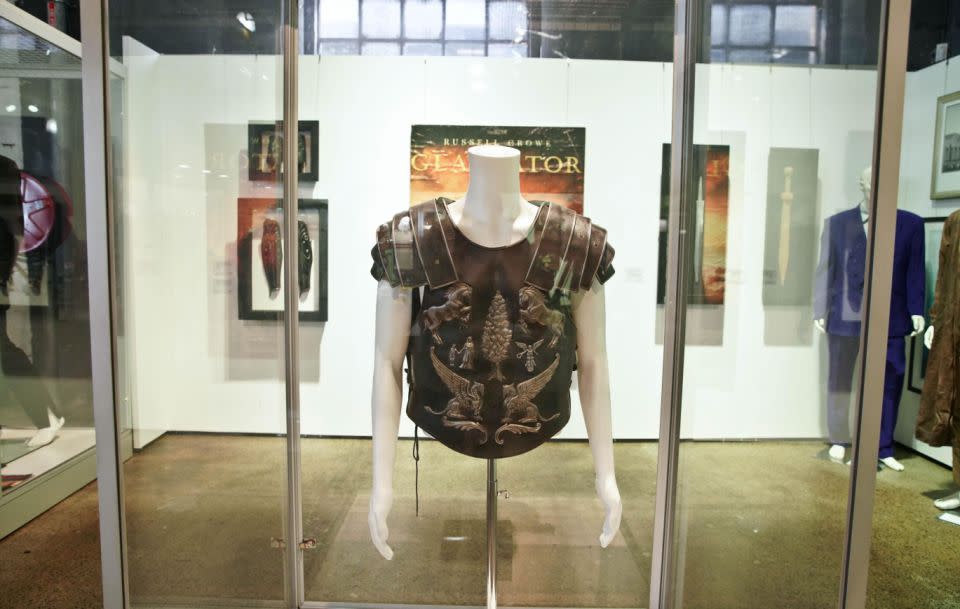 A breastplate from his film Gladiator went for $125,000. Source: AAP