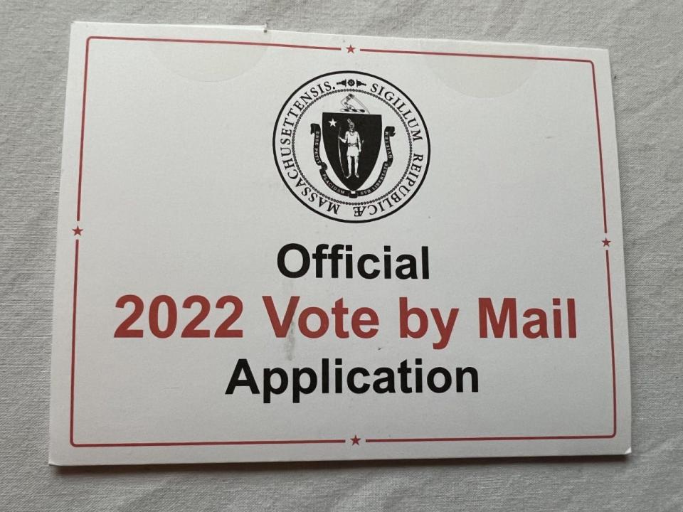 The Massachusetts Secretary of the Commonwealth's Elections Division mailed out an official 2022 "Vote By Mail" application, such as this one, in July.