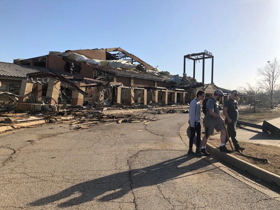 Wynne High school after it was damaged in Friday's severe weather in Wynne, Arkansas ((AP Photo/Adrian Sainz))