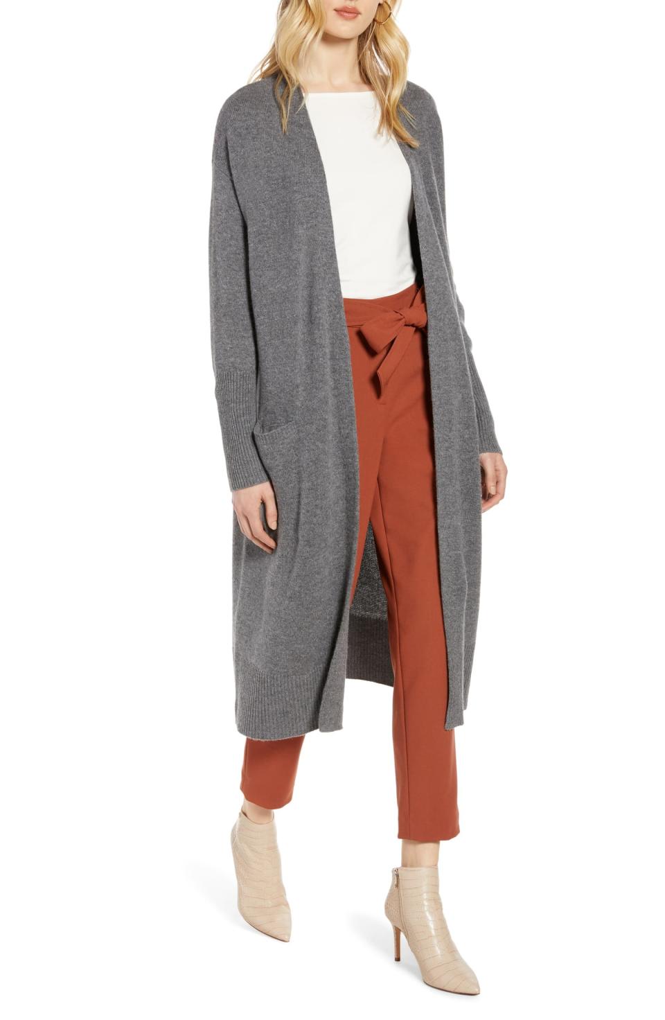 Halogen Wool & Cashmere Long Cardigan. Image via Nordstrom.