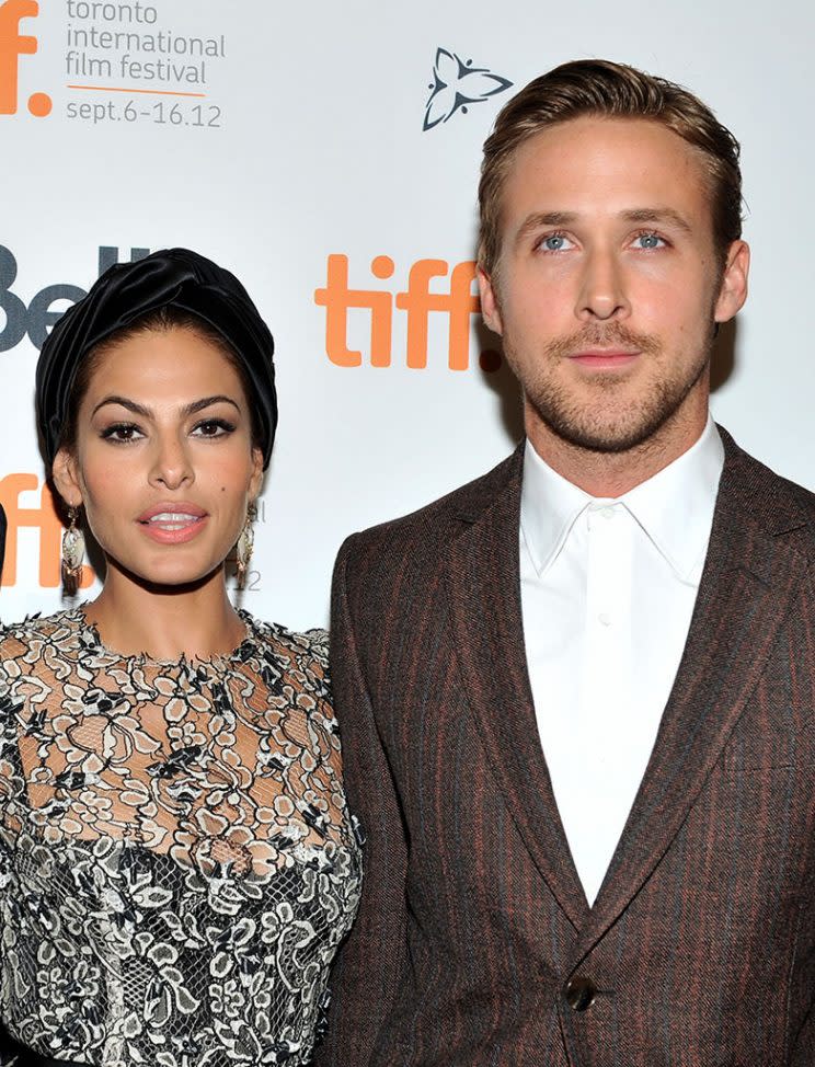 Eva Mendes and Ryan Gosling attended a 2012 movie premiere together. (Photo by Sonia Recchia/Getty Images)