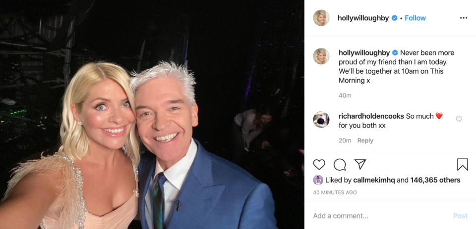 Holly Willoughby posted her own message of support for Schofield following his announcement (Picture: Instagram/Holly Willoughby)