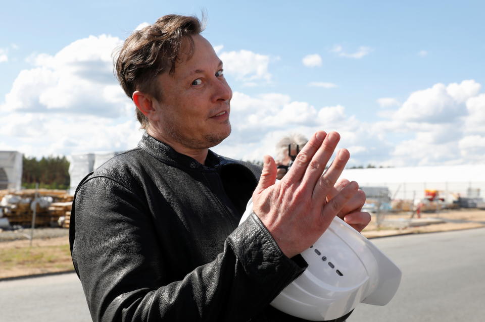 SpaceX founder and Tesla CEO Elon Musk visits the construction site of Tesla's gigafactory in Gruenheide, near Berlin, Germany, May 17, 2021. REUTERS/Michele Tantussi