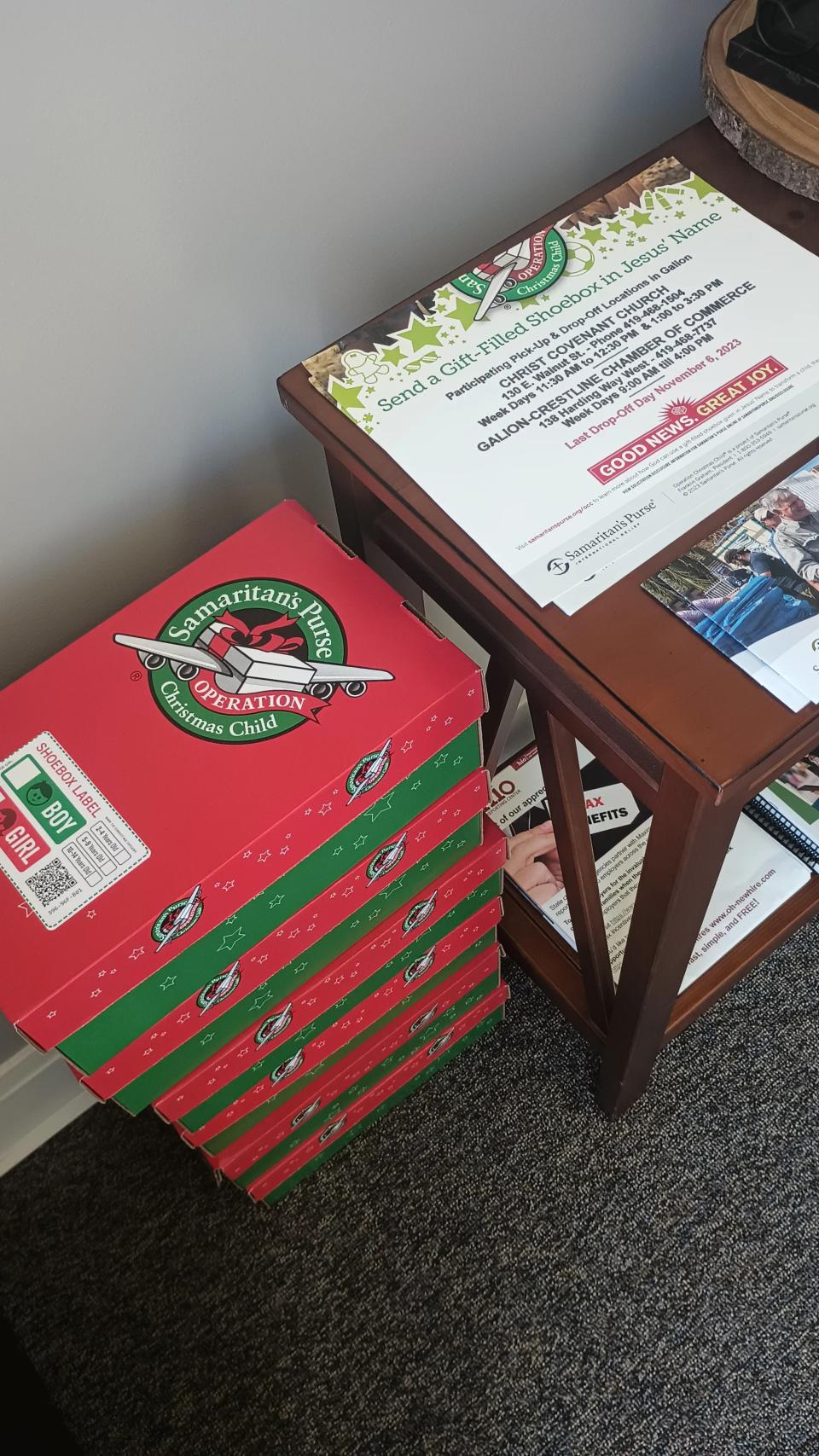 The Galion-Crestline Area Chamber of Commerce is one of the local pick-up and drop-off locations for ‘Operation Christmas Child.’ Red and green shoeboxes are available at the Chamber's Galion office, 138 Harding Way West.