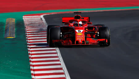 Motor Racing - F1 Formula One - Formula One Test Session - Circuit de Barcelona-Catalunya, Montmelo, Spain - March 6, 2018 Ferrari's Sebastian Vettel during testing REUTERS/Juan Medina