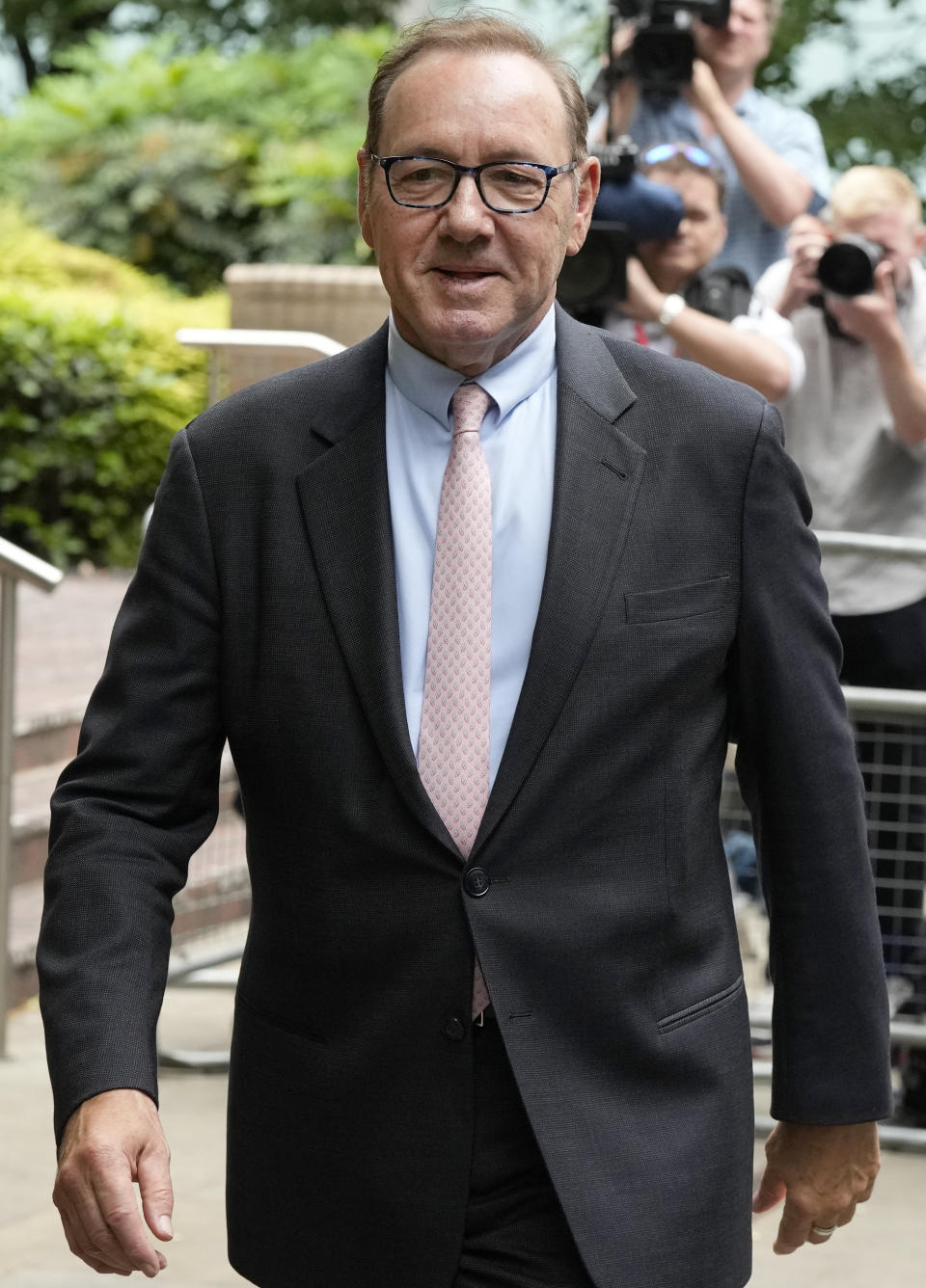 Actor Kevin Spacey leaves Southwark Crown Court in London, Wednesday, June 28, 2023. Spacey is going on trial on charges he sexually assaulted four men as long as two decades ago. The double-Oscar winner faces a dozen charges as his trial begins Wednesday at Southwark Crown Court. Spacey pleads not guilty to all charges. (AP Photo/Frank Augstein)