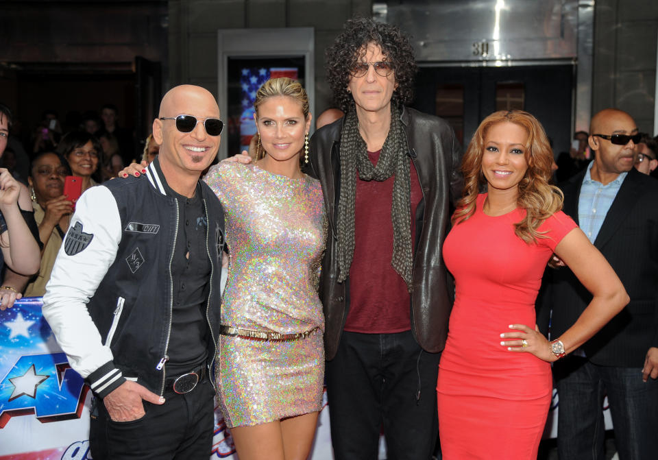 <p>Seit 2013 gehört Heidi Klum zur Jury bei „America’s Got Talent“. Hier sieht man sie zusammen mit den anderen Juroren der zehnten Staffel, Howie Mandel, Howard Stern und Ex-„Spice Girl“ Melanie „Mel B“ Brown, bei den Auditions in New York. (Bild: AP Photo) </p>