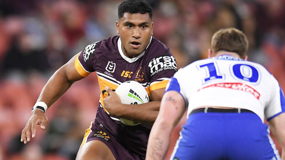 Tevita Pangai Jr is pictured playing in an NRL match.