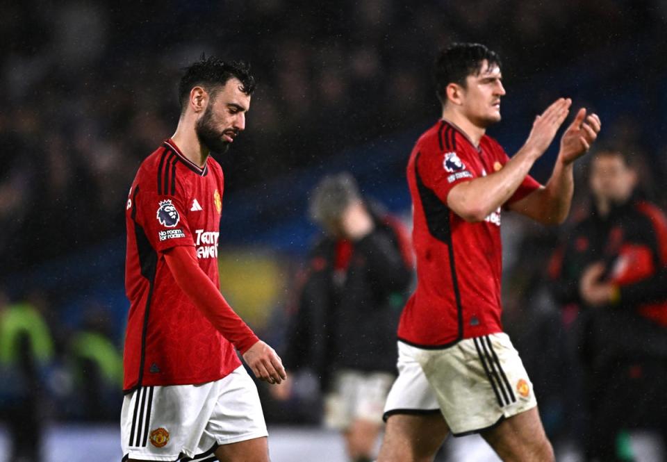 Manchester United's Bruno Fernandes and Harry Maguire look dejected after the match (REUTERS)