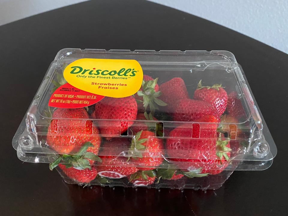 A pack of bright red strawberries from Aldi