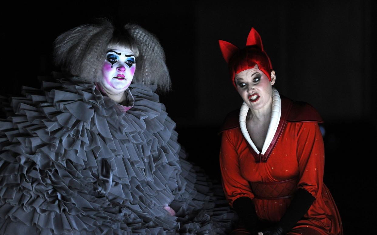 Claire Barnett-Jones as Dog and Sally Matthews as Vixen in Janáček's strange opera - Robbie Jack