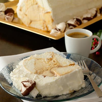 Coconut Yule Log with Meringue Mushrooms