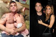 <b>Robbie Williams & Ayda Field</b><br><br>… Ayda Field (33). Mit ihr lebt Robbie seit 2006 zusammen, so richtig ernst wurde es aber erst in der letzten Zeit. Auf die Hochzeit im Jahr 2010 folgte im September dieses Jahres die Geburt des ersten Sprösslings. Ganz und gar muss der Popstar also auch heute nicht auf die feste Umarmung einer süßen Kleinen verzichten – und die Kuschelei mit Theodora Rose sieht sogar Mami gern. (Bilder: Twitter, WENN)