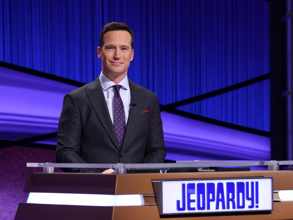 Mike Richards on the set of "Jeopardy!"