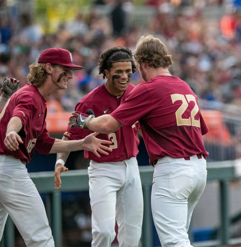 FSU freshman outfielder James Tibbs (22) hit his ninth home run of the season in Tuesday's 7-5 loss at Florida.