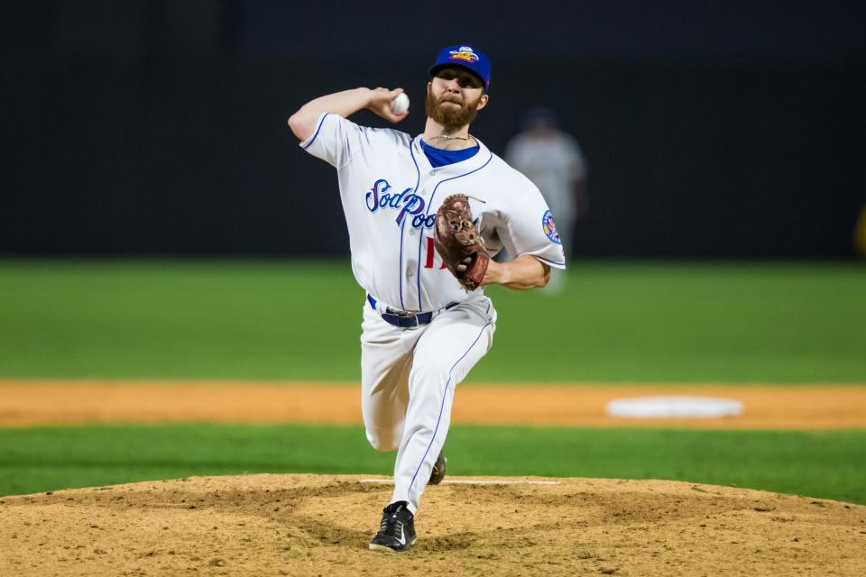 Amarillo Sod Poodles pitcher Blake Workman (17) against the San Antonio Missions on Friday, April 22, 2022, at HODGETOWN in Amarillo, Texas.