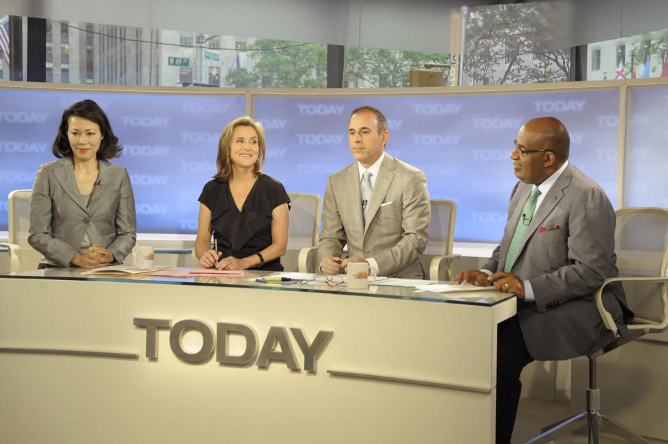 THE TODAY SHOW, (from left): Ann Curry, Meredith Vieira, Matt Lauer, Al Roker, (2009), 1952-. photo: Lisa Berg / © NBC / courtesy Everett Collection