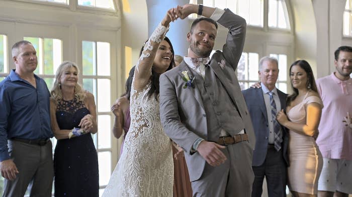 A couple dancing at their wedding