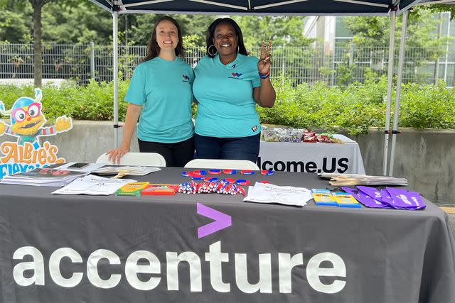 <p>Microsoft Teams</p> Accenture volunteers in Philadelphia participate in a 2023 World Refugee Day event in partnership with Welcome.US.