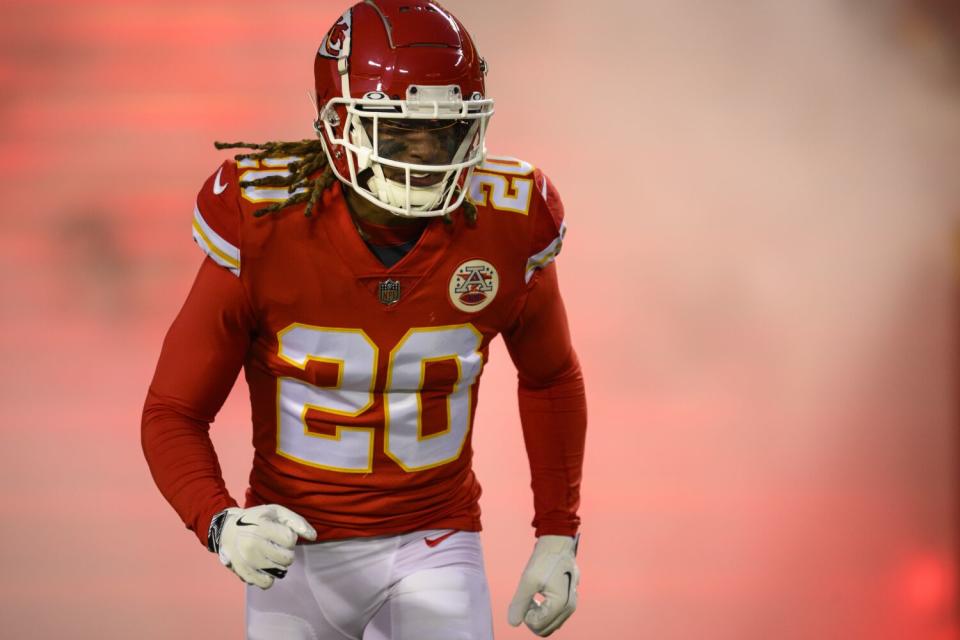 Kansas City Chiefs safety Justin Reid runs onto the field during player introductions.