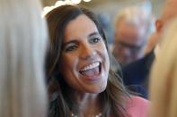 FILE - Rep. Nancy Mace, R-S.C., speaks with supporters after receiving public support for her campaign from former state Rep. Katie Arrington on June 16, 2022, in Charleston, S.C. Mace defeated the Trump-backed Arrington. (AP Photo/Meg Kinnard, File)