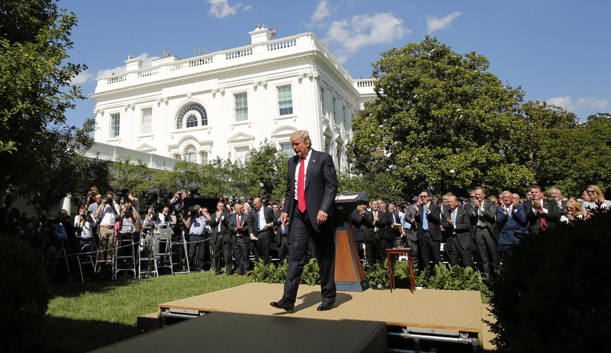 President Donald Trump leaves the&nbsp;Rose Garden of the White House on Thursday&nbsp;after announcing his decision that the United States will withdraw from the landmark Paris Agreement on climate change.&nbsp; (Photo: Kevin Lamarque / Reuters)