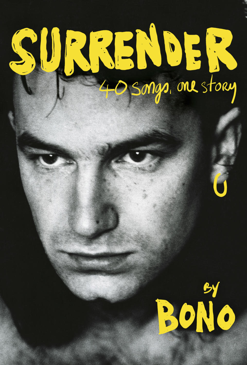 This cover image released by Knopf shows "Surrender: 40 Songs, One Story" by Bono. Live Nation and Penguin Random House announced Monday that the 62-year-old superstar will visit 14 cities in November, starting at the Beacon Theatre in Manhattan on Nov. 2 and ending Nov. 28 at the Teatro Coliseum in Madrid to promote his book. (Knopf via AP)