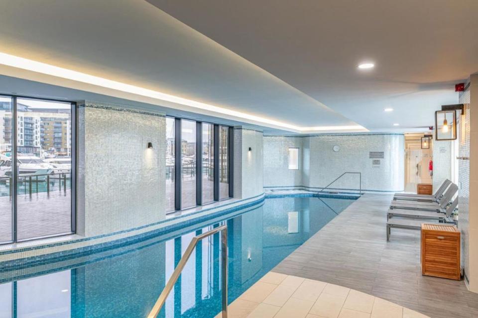 a swimming pool in a room