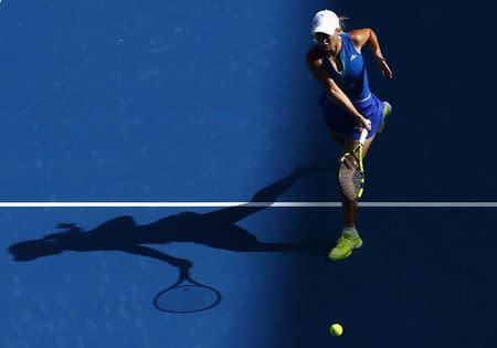 Tennis - Australian Open - Melbourne Park, Melbourne, Australia - 17/1/17 Denmark's Caroline Wozniacki hits a shot during her Women's singles first round match against Australia's Arina Rodionova. REUTERS/Edgar Su