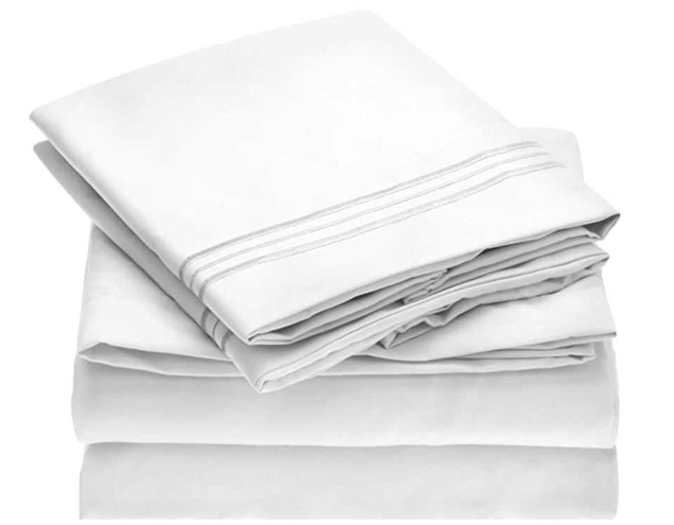 In brushed microfiber, these sheets feel like the bedding at a fancy hotel. (Photo: Amazon)