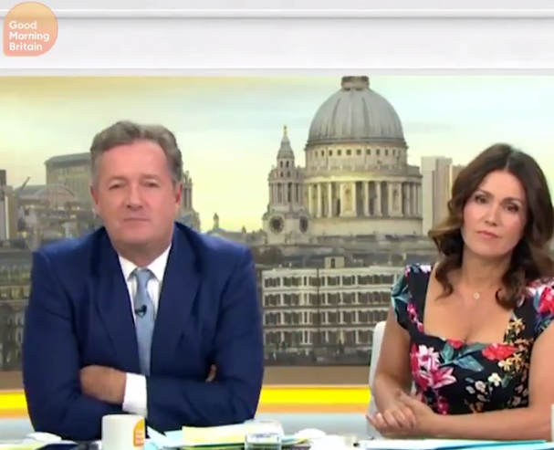 Piers Morgan and his co-host Susanna Reid looked less than impressed during the interview. Photo: Twitter/Good Morning Britain