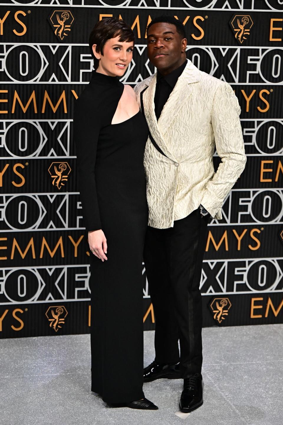 From left, actress Nicole Boyd and US actor Sam Richardson arrive for the 75th Emmy Awards at the Peacock Theatre at L.A. Live in Los Angeles on January 15, 2024.