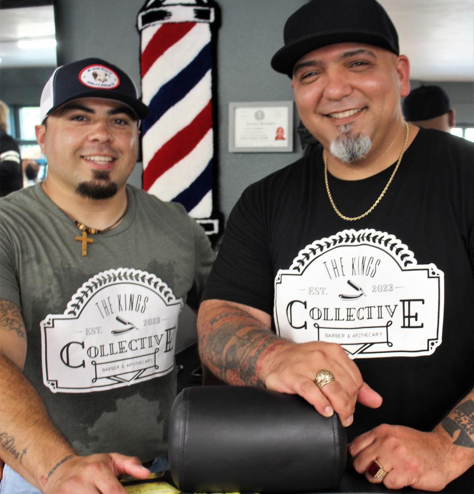 Esai Sotelo, left, and Eli Hernandez are two barbers at The Kings Collective, now on Pine Street. June 3 2023