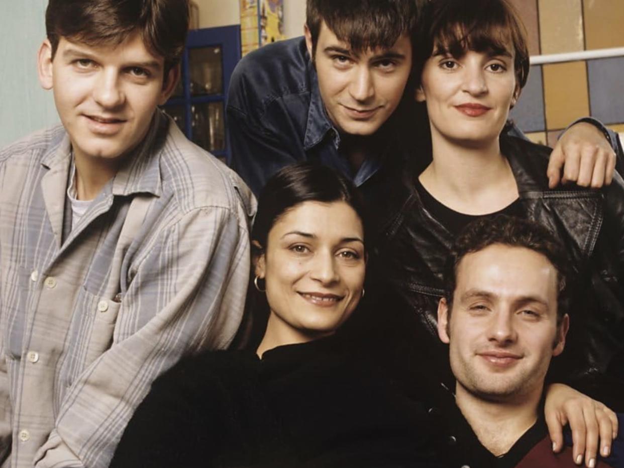 Jason Hughes, Amita Dhiri, Jack Davenport, Daniela Nardini, and Andrew Lincoln shot to fame in This Life. (BBC)