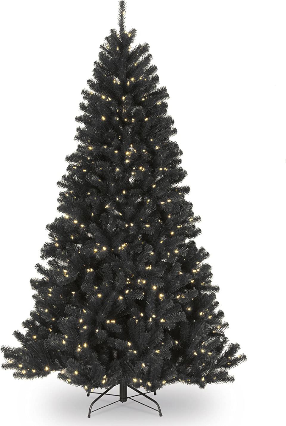 artificial black christmas tree with lights