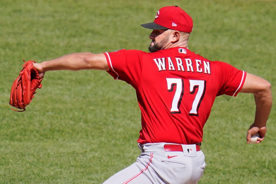 Cincinnati Reds relief pitcher Art Warren delivers during the eighth inning of a baseball game against the Pittsburgh Pirates in Pittsburgh, Sunday, May 15, 2022. (AP Photo/Gene J. Puskar)