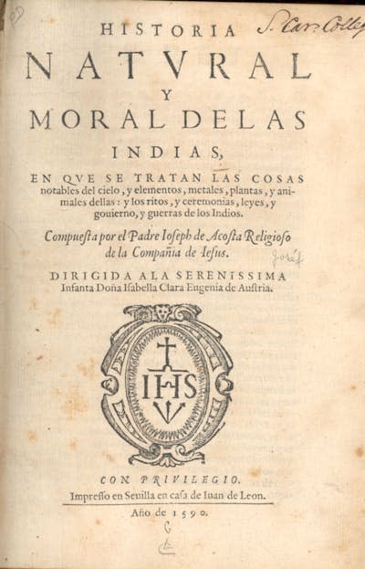 Primera edición de la _Historia natural y moral de las Indias_ de José de Acosta.