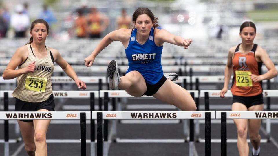 Emmett’s Tatum Richards excels in the hurdles as well as the pole vault.