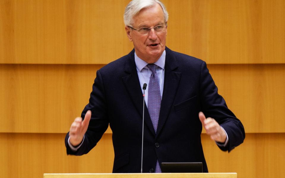 Michel Barnier speaking in the European Parliament last week - Thierry Monasse/Bloomberg