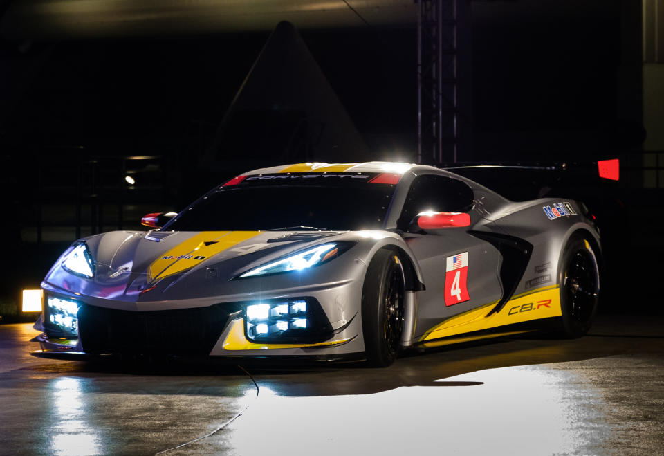 Chevrolet's first mid-engine GTLM race car - the Corvette C8.R - makes a surprise debut Wednesday, October 2, 2019 at the Kennedy Space Center in Cape Canaveral, Florida. The C8.R will make its racing debut at Rolex 24 at Daytona in January 2020. The C8.R No. 4 car dons a new silver livery, inspired by the color of iconic Corvette concepts such as the 1973 Chevrolet Aerovette and the 1959 Corvette Stingray Racer. (Photo by Steve Fecht for Chevrolet)                      