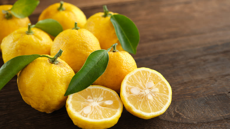 Yuzu fruit on table