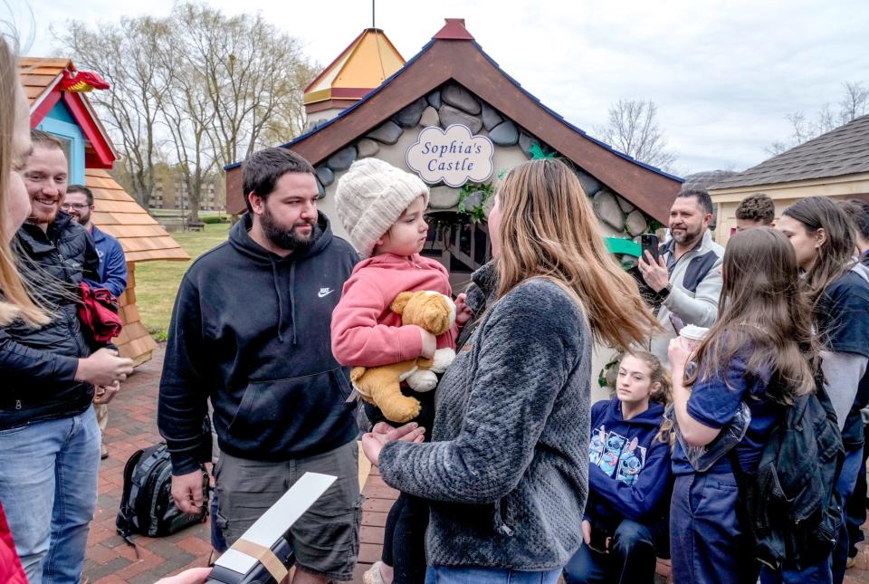 Sophia Vivieros, of Fall River with dad Nicholas Vivieros and mom Hope Ashley. In the last seven years, Project Playhouse, a branch of Rosemary’s Wish Kids, has built 32 playhouses for area children between the ages of 3 and 7 with life-threatening illnesses.