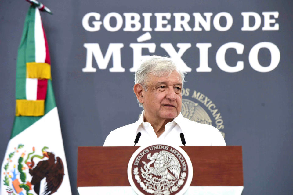 Image: Mexico's President Andres Manuel Lopez Obrador at a news conference in the state of Chiapas, Mexico on June 4. (Mexico's Presidency / via Reuters file)