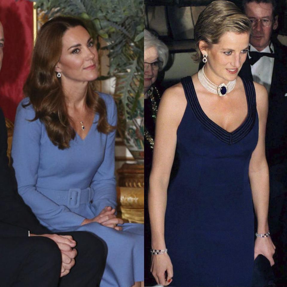 Kate Middleton in 2020 and Princess Diana in 1998