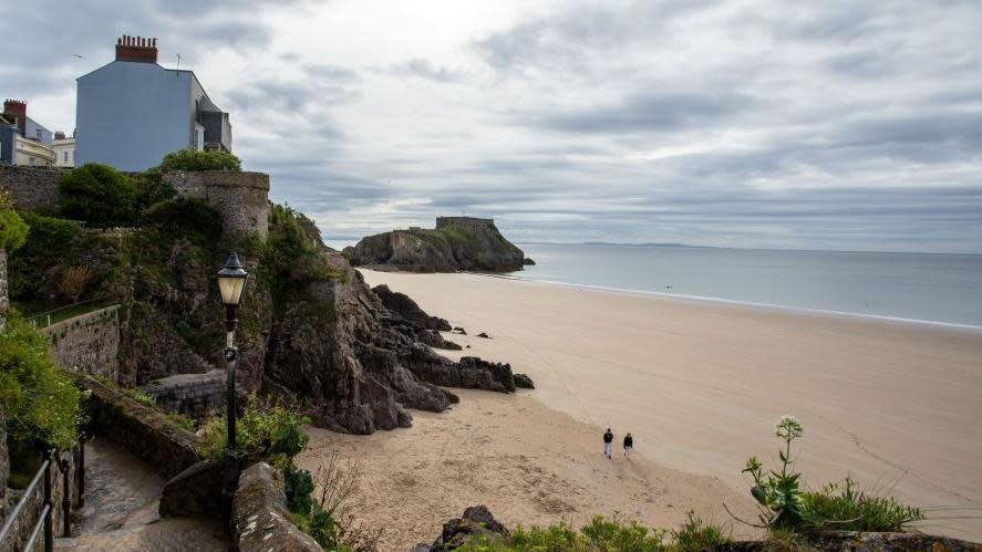 Tenby South Beach on a cloudy day