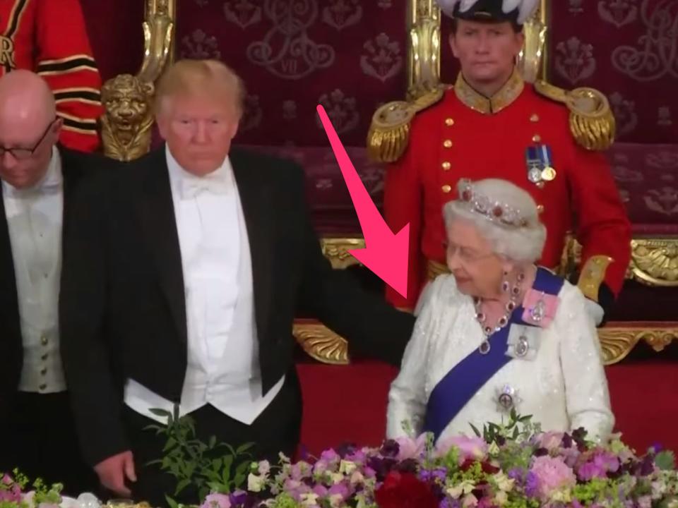 President Donald Trump appeared to touch Queen Elizabeth.