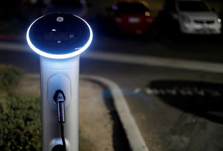 FILE PHOTO: A charging station for electric vehicles is pictured in Pasadena, California, U.S., August 7, 2017. REUTERS/Mario Anzuoni/File Photo