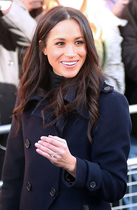 Meghan Markle at her first Royal Engagement wearing her new engagement ring